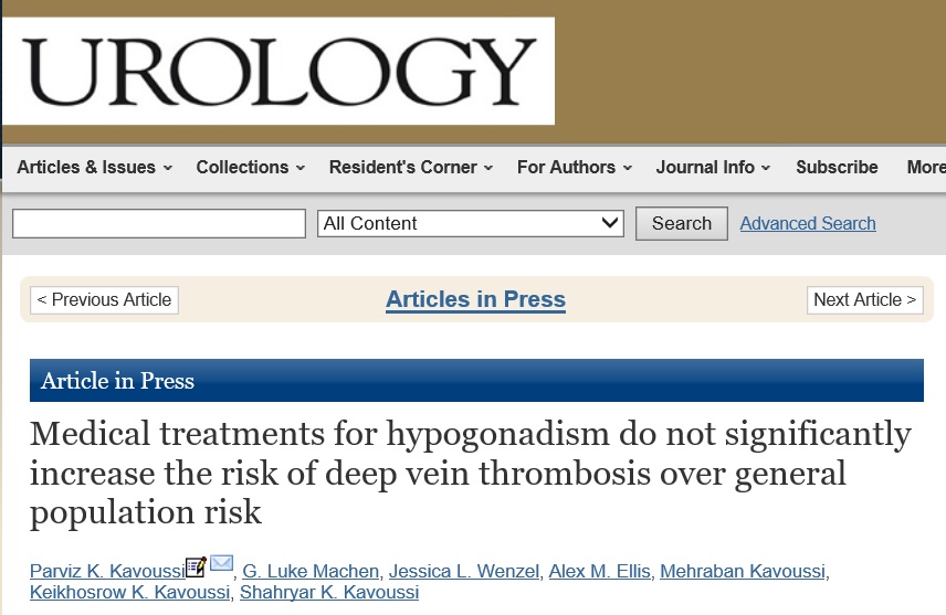 hypogonadism low testosterone treatment deep vein thrombosis